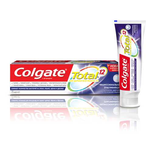 Зубная паста Colgate TOTAL12 Профессиональная отбеливающая 75мл в Улыбка Радуги