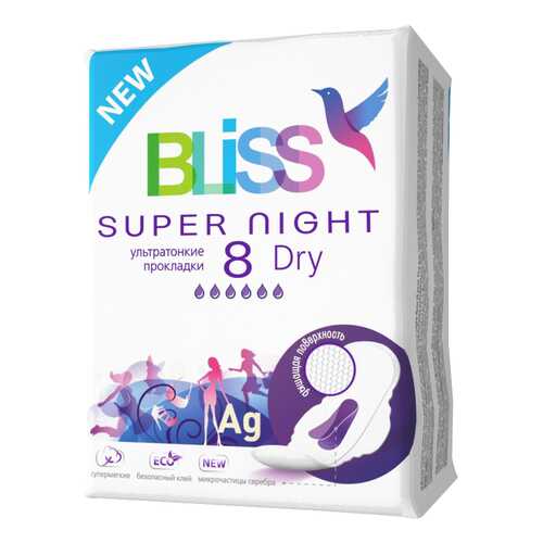 Прокладки Bliss Super Night Dry ультратонкие 8 шт в Улыбка Радуги