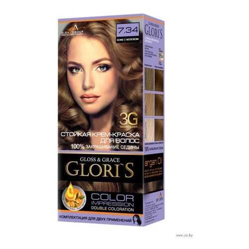 Стойкая крем-краска для волос Glori`s 7.34 кофе с молоком в Улыбка Радуги